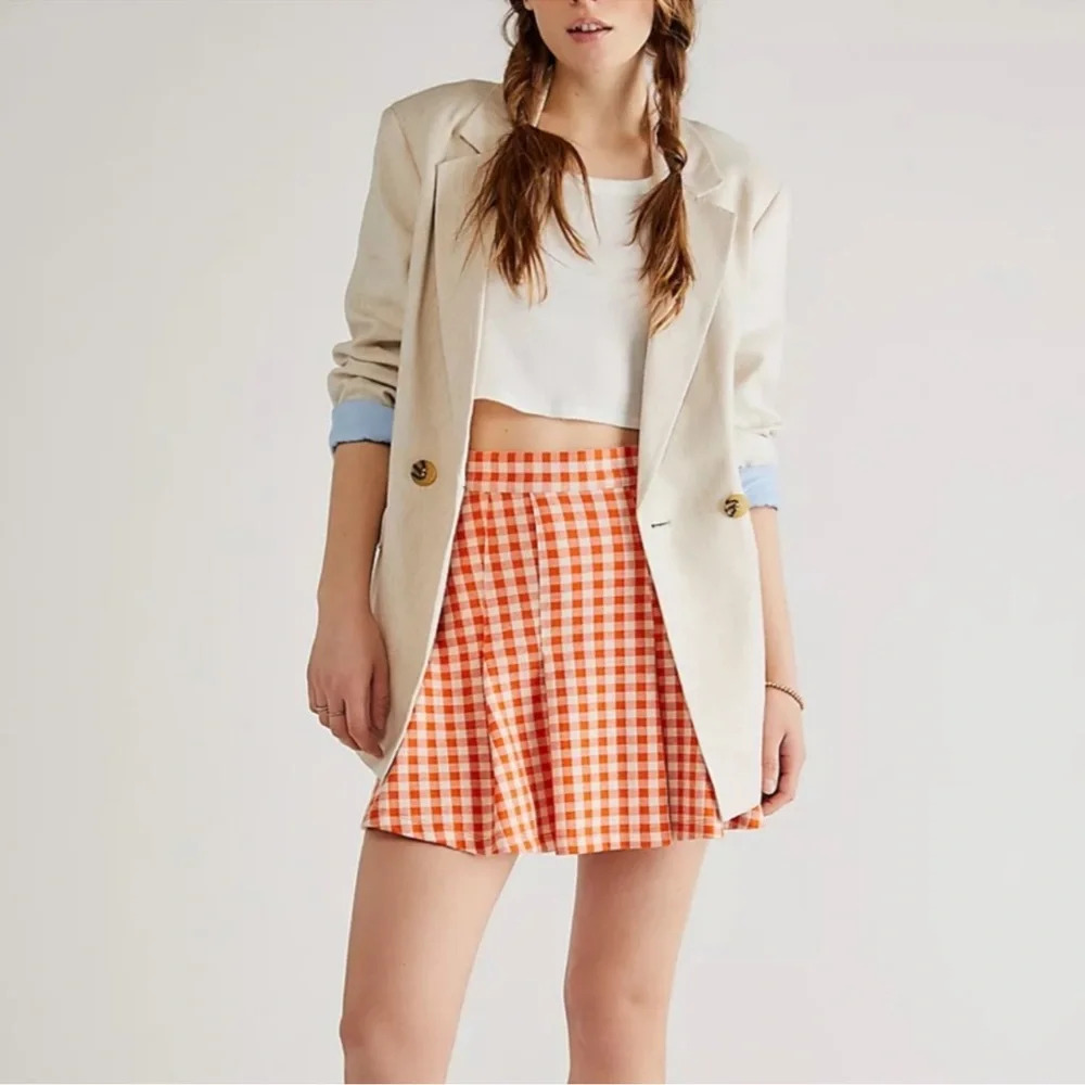 Free People Honey Plaid Pleated Gingham Skirt Size 8 NWOT - Picture 2 of 8